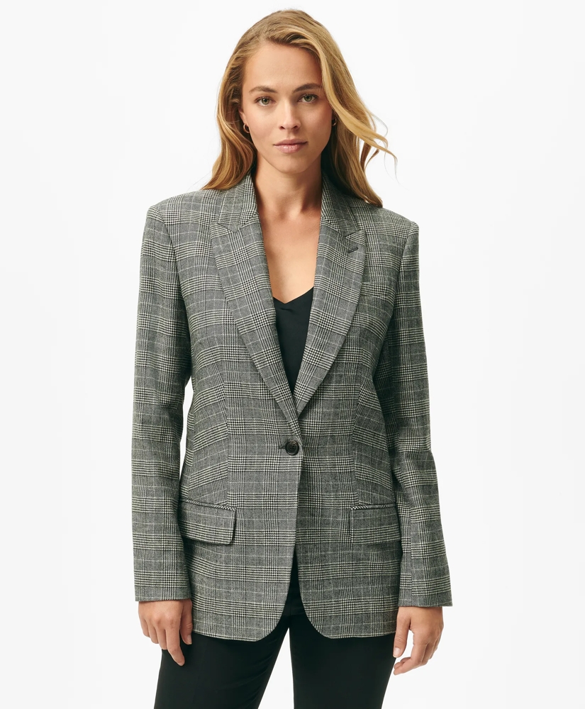 Relaxed Peak Lapel Jacket in Glen Plaid Wool Blend, image 3